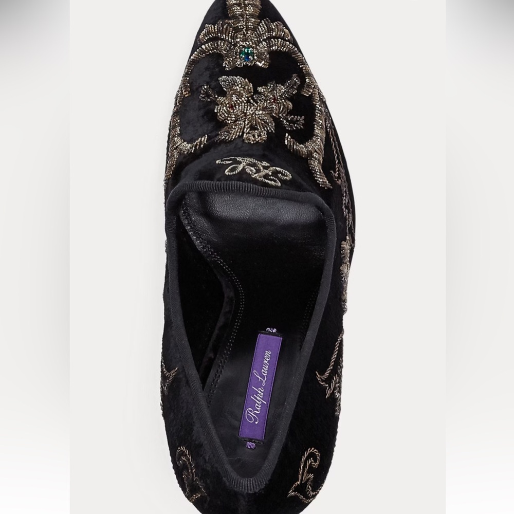 Ralph Lauren Black and Gold Embroidered heels